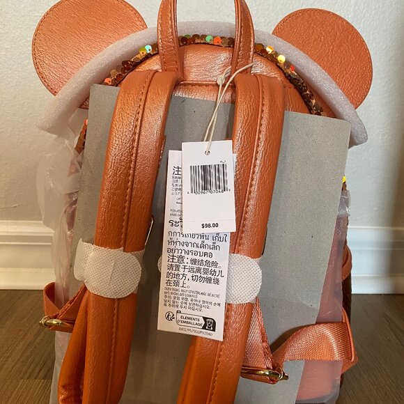 Disney Park Loungefly Minnie Mouse Sequined Mini Backpack Peach Punch - Picture 4 of 7